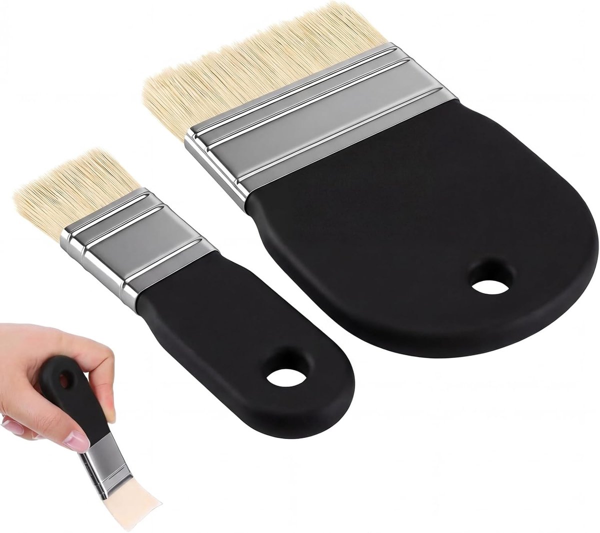 Platte kwasten, brede paddle-kwast, nylon platte kwast, brede houten handgreep, kwast, brede penseelset, 2 maten, kunstenaarskwast, platte schilderkwast voor aquarel, gouache, acrylolie