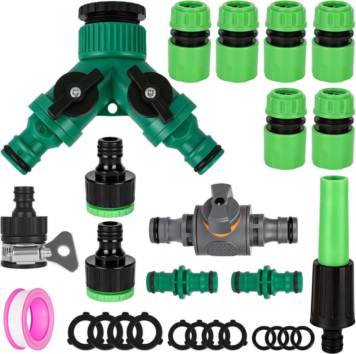 Set van 15 tuinslangaansluitingen, slangsproeier, slangreparatie-connector, 2-weg kraanfittingen, multi-kraanconnectoren, slang snelkoppeling, Y-slangsplitter, mannelijke schroefdraadadapter