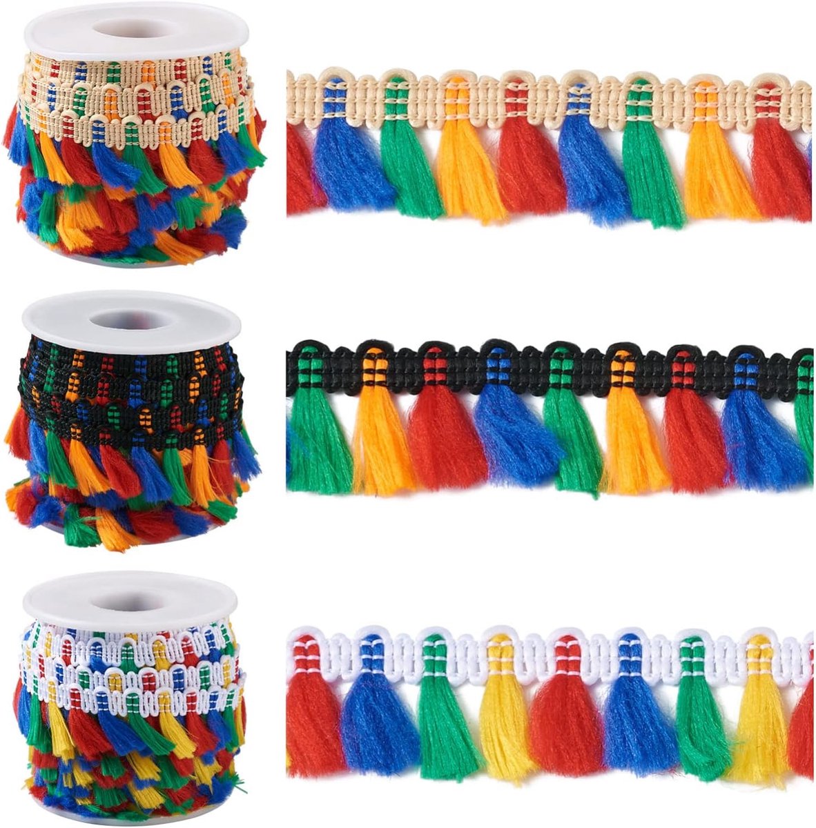 30 Yards 3 Rolls Polyester Kwastje Fringe Trimmen Kleurrijke Lint voor Podium Kledingstuk Gordijnen Tas Ambachten Decoraties Accessoires