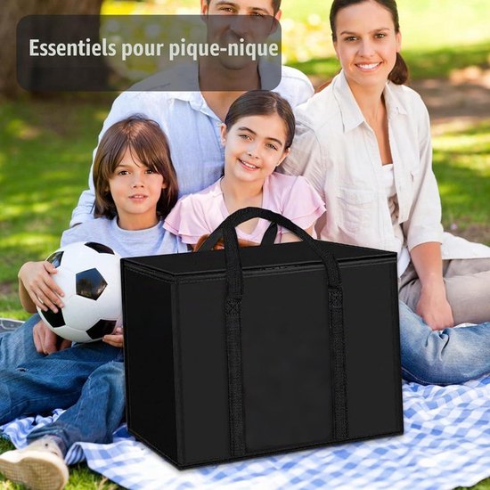 3-delige set van geïsoleerde tassen van non-woven materiaal, opvouwbare geïsoleerde tas, geïsoleerde lunchtas geschikt voor gebruik in de auto, barbecues, kamperen, picknicks in de buitenlucht en boodschappen,Zwart - 28*14*17 cm — afbeelding 5