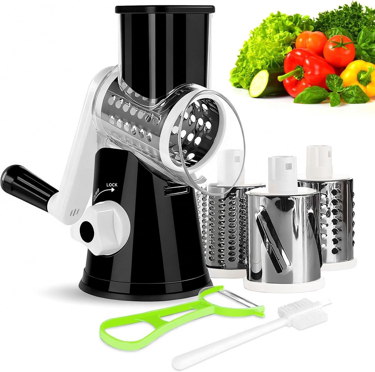 Snijder met 3 Rasp Cilinders Mandoline Vegetable Slicer roller Kaasrasp Groenteschaaf Aardappelrasp Machine Groenterasp Wortelrasp Sumo Slicer Keukenrasp Rvs Taglia Verdure Zwart