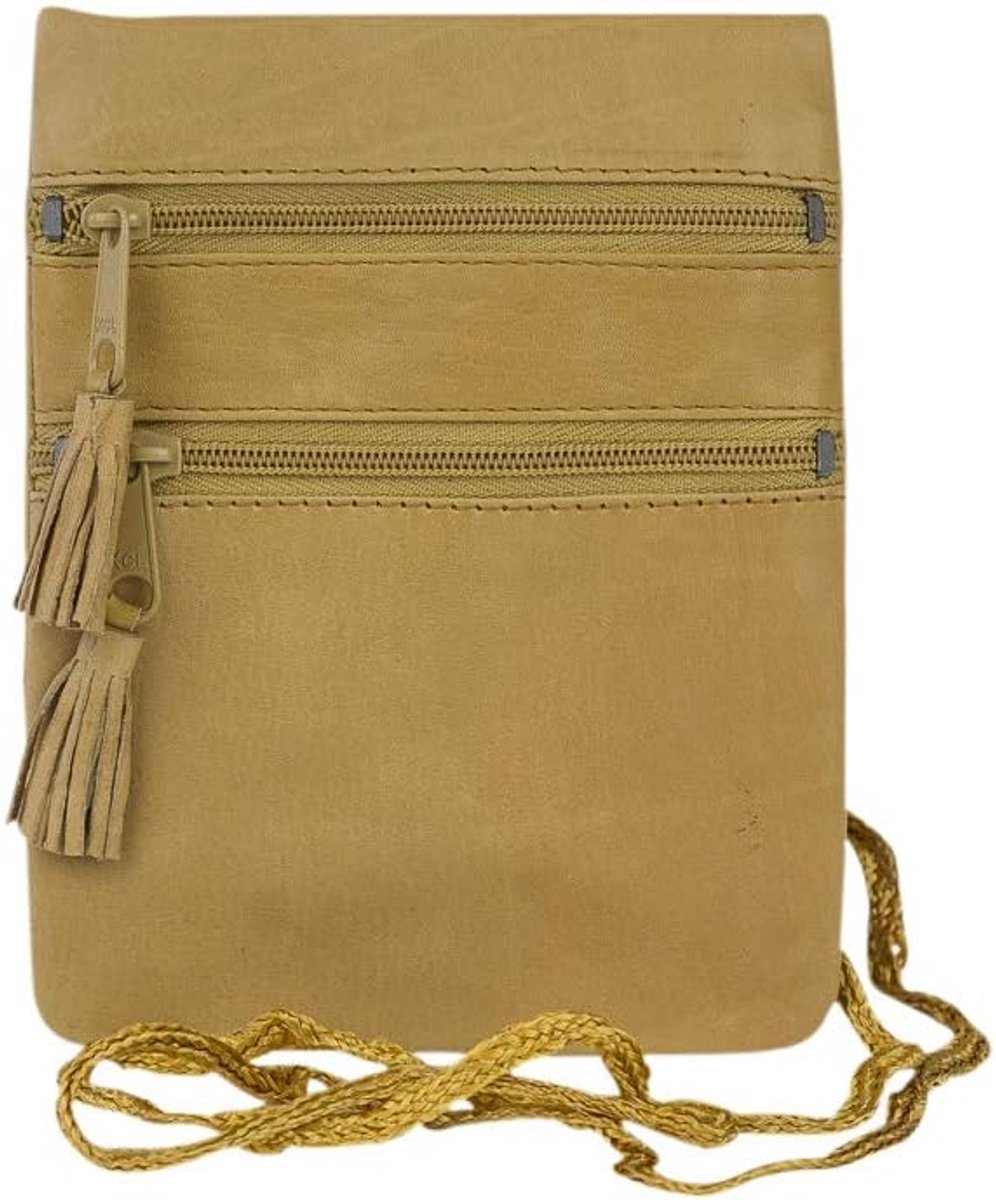 Borstzak echt leer, beige Travel-Line', beige, 11x14cm, Klassiek
