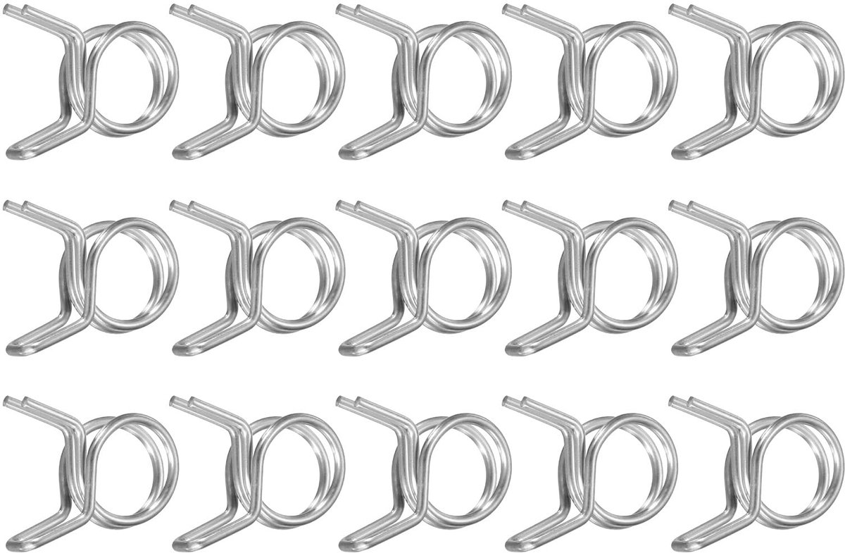 Slangklemmen met dubbele draad, 8 mm binnendiameter, verstelbare roestvrijstalen klemmen voor brandstofslang, 15 stuks