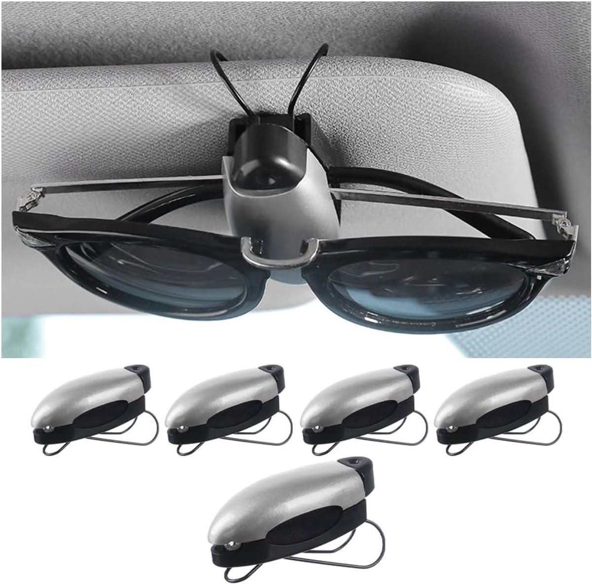 5 stuks zonnebrilhouders voor autovizier, lieveheersbeestje, brillenhouder, autozonneklep, multifunctionele brillenklem voor auto, auto's, universele decoratieve interieuraccessoires (zilver)