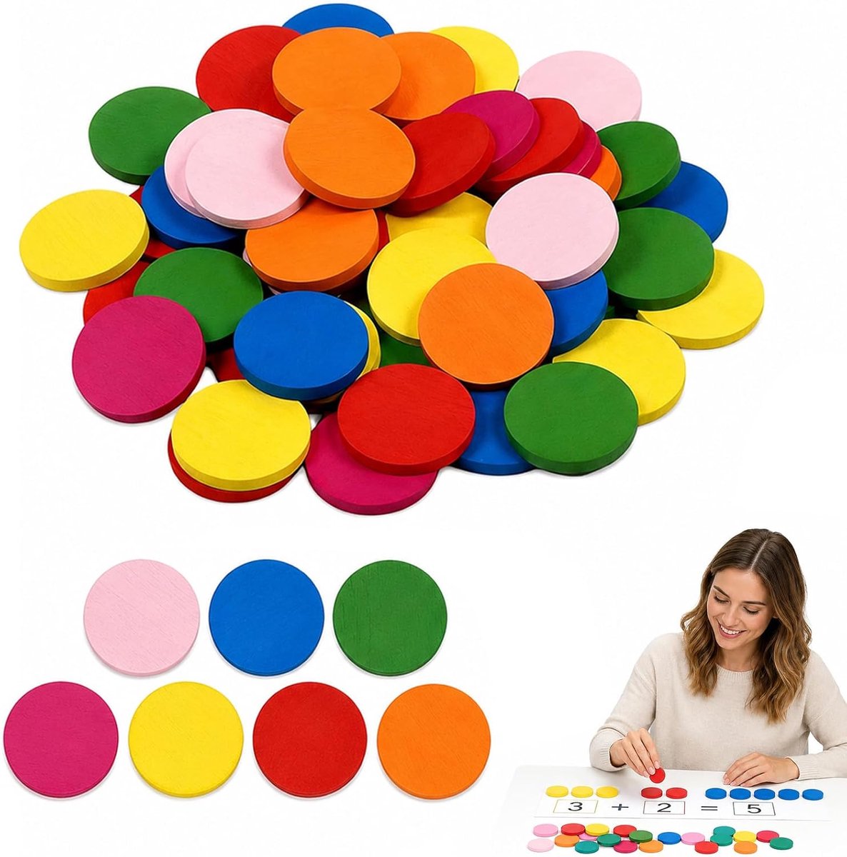 chips – set van 150 kleurrijke ronde Ø25 mm chips | educatief speelgoed voor kinderen, leren tellen, sorteren, motorische ontwikkeling, DIY en knutselprojecten