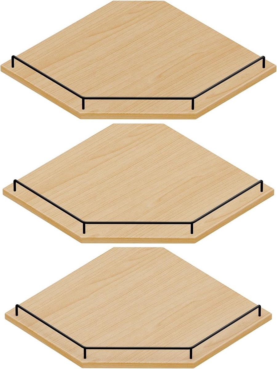 Hoekplank aan de muur gemonteerd, 30 cm 3-laags zwevende hoekplank, zeshoekige rustieke houten decoratie met hek, opslag van natuurlijke houtnerf voor appartement, slaapkamer, keuken, badkamer