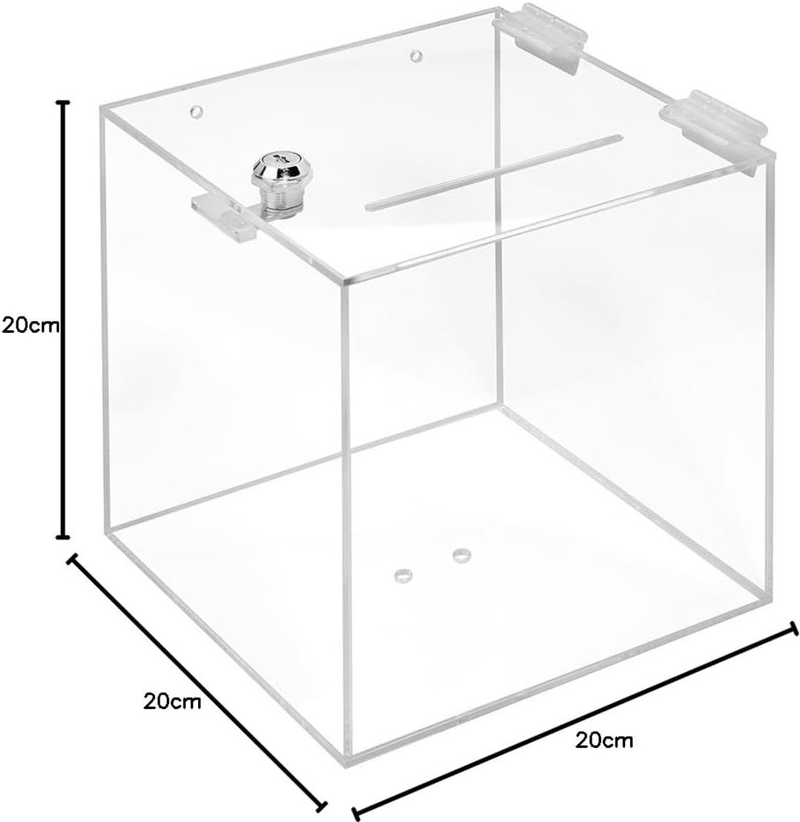 Loterijbox van acrylglas met slot in 200x200x200mm Donatiebox/Actiebox/Prijzenwedstrijdbox/transparant/doorzichtig/acryl/plexi/afsluitbaar