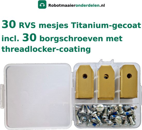 Robotmaaier Mesjes Titanium – 30 stuks + Threadlocker Borgschroeven – Geschikt voor Husqvarna Automower & Gardena – Roestvrij RVS — afbeelding 4