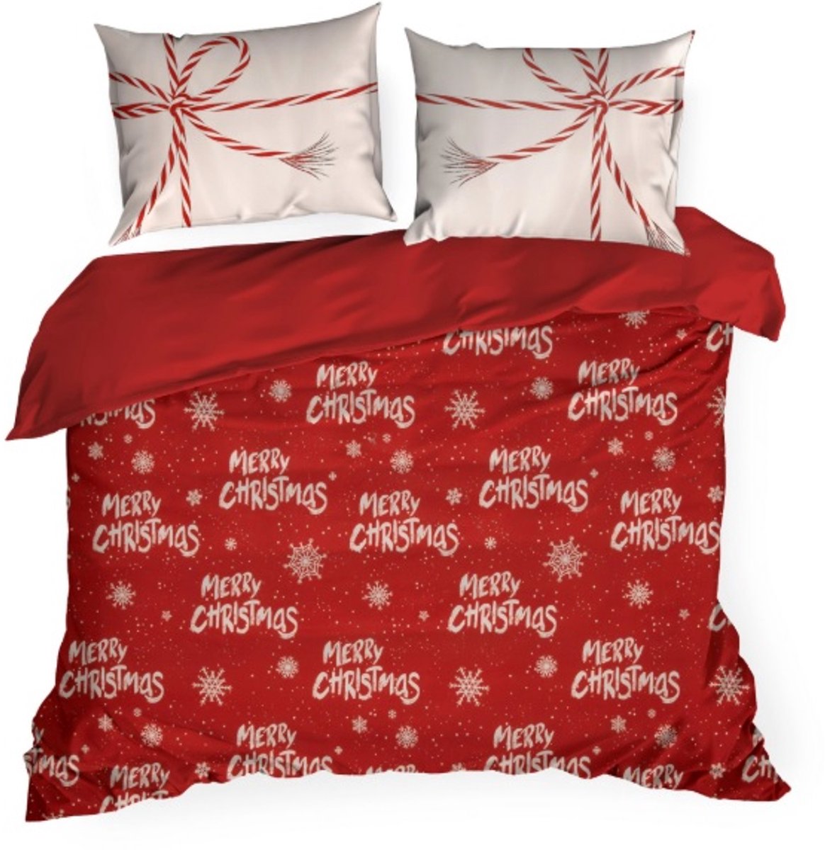 Kerstbeddengoed van microvezel - Merry Christmas - Kerst - 160 cm x 200 cm + twee kussenslopen van 70 cm x 80 cm - Dekbedovertrek - PTR-07