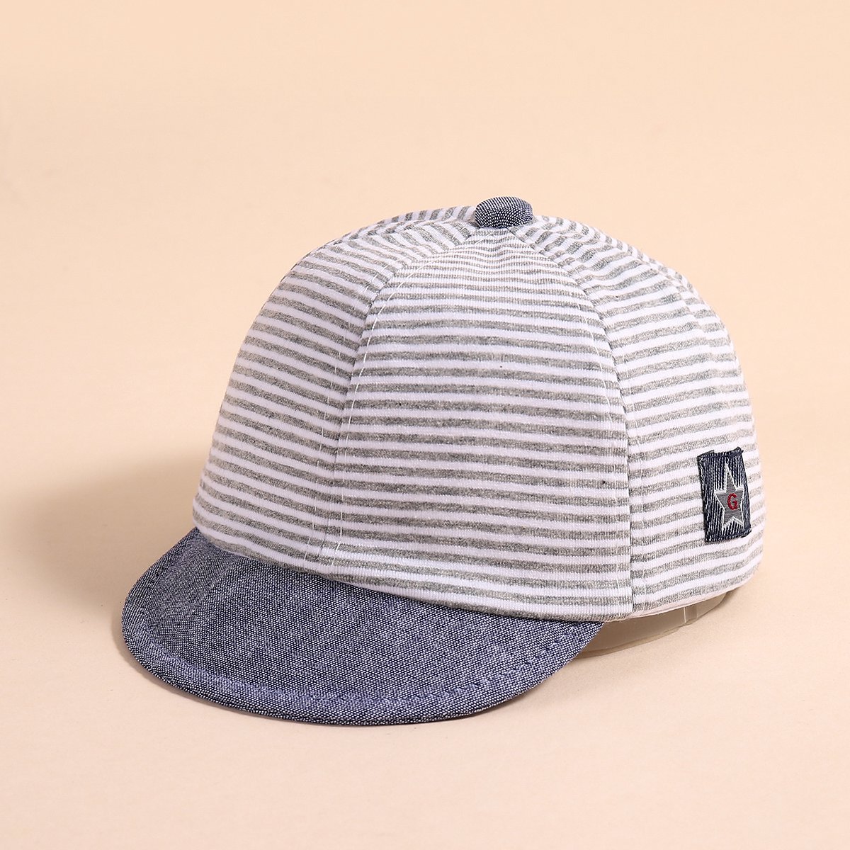 Baby petje - Verstelbare baby pet - Zonnepetje - Baby cap - Kinderpet - Strepen - Zonbescherming - Hoofdbedekking baby - Zonwering - Zomer accessoire - Wit/grijs - Jonyx