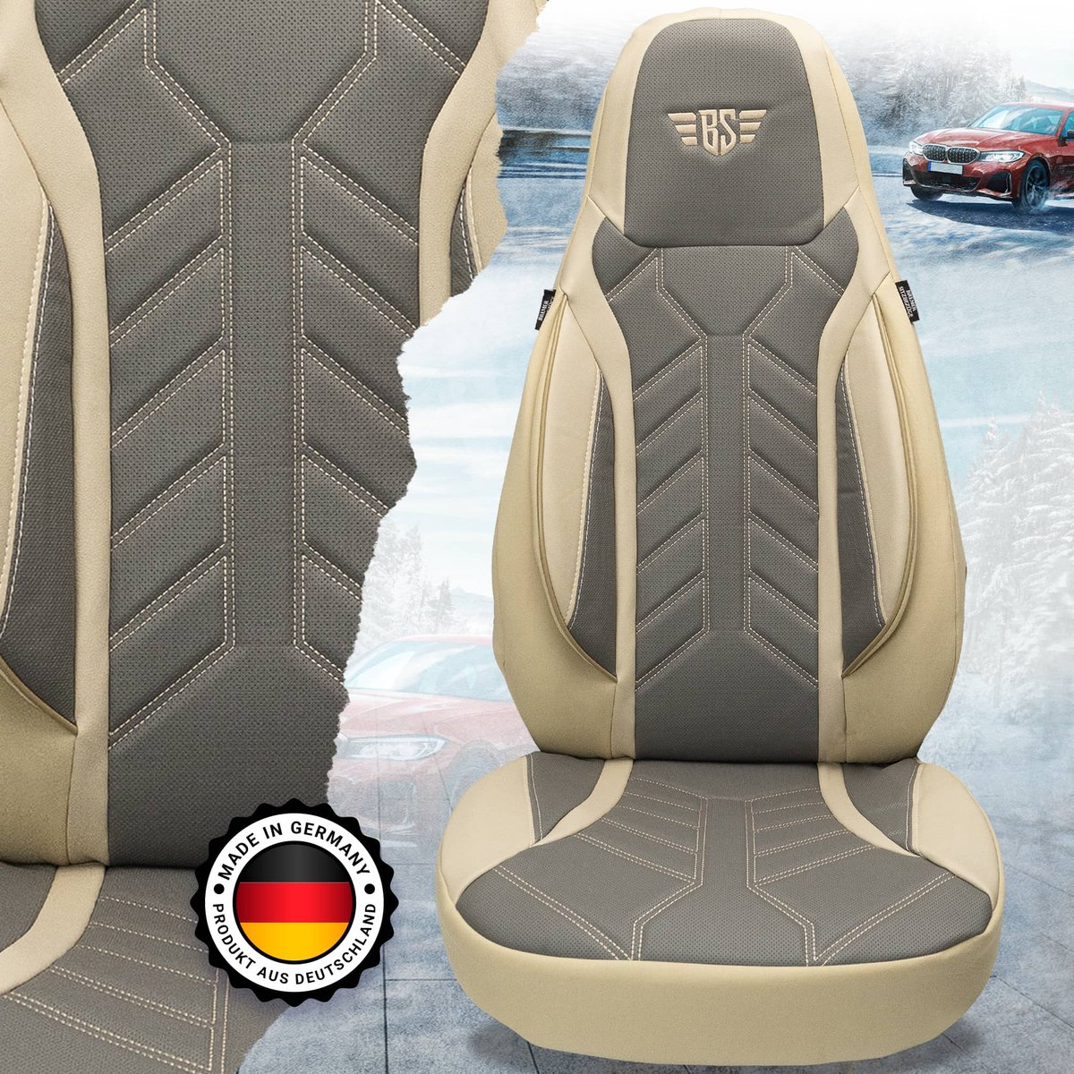 Autostoelhoezen voor Renault Kangoo Bj 2008-21 – Stoelhoezen voor bestuurder en passagier in Beige/Grijs