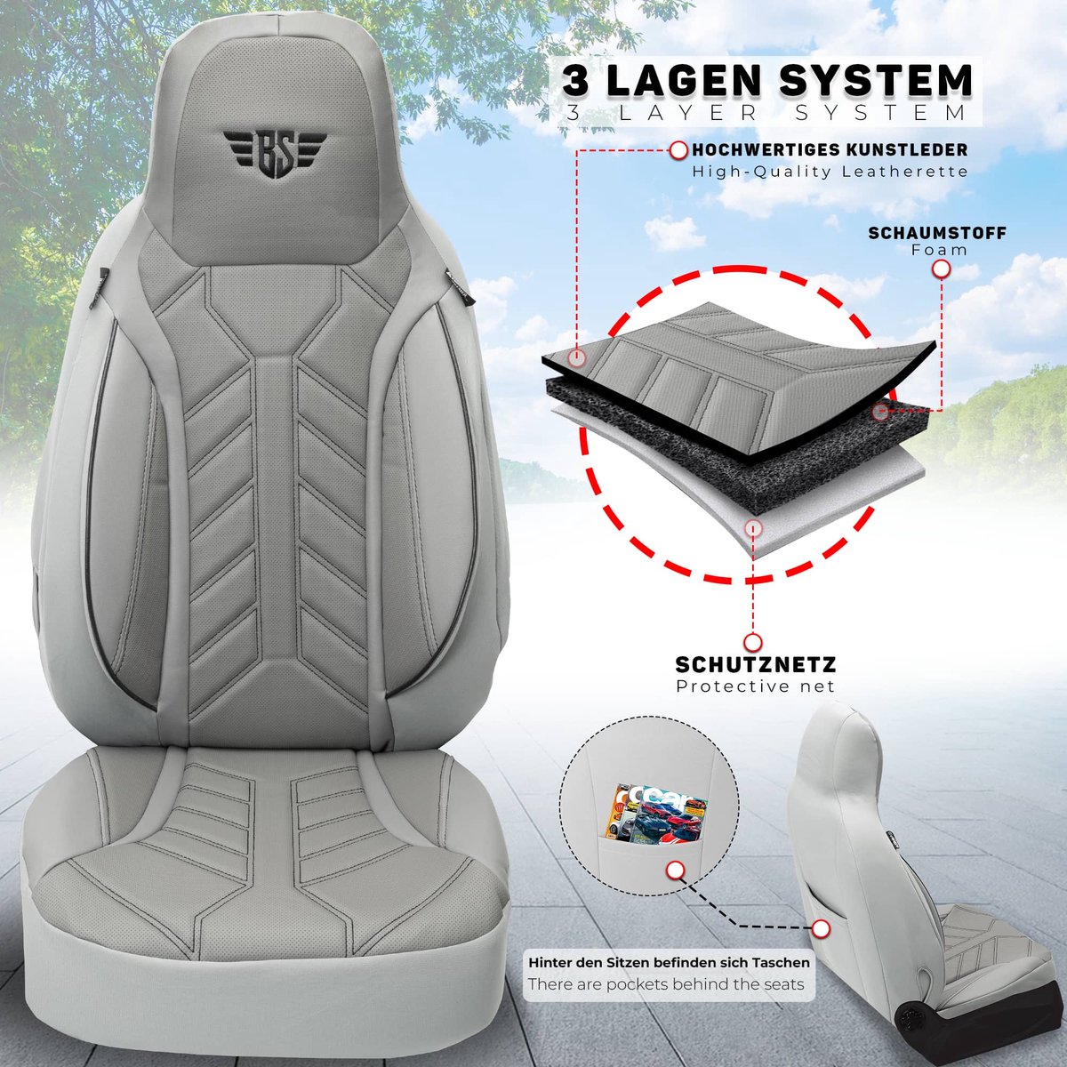 Autostoelhoezen voor Renault Kangoo Bj 2008-21 – Stoelhoezen voor bestuurder en passagier in Grijs