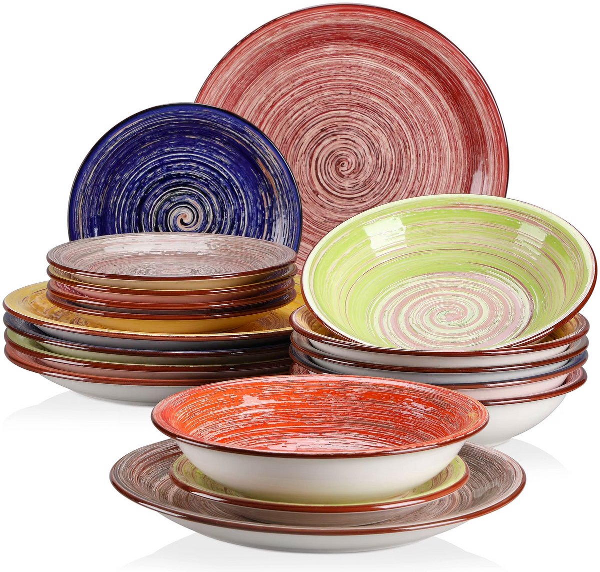 JOYNEXTBUY - 18-Delig Serviesset voor 6 Personen - Steengoed Servies met Dinerborden, Dessertborden en Soepkommen - Meerkleurig
