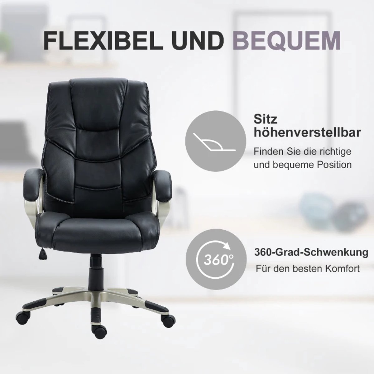 Exoluxe Ergonomische Bureaustoel met Schommelfunctie, Hoge Rugleuning thumbnail 6