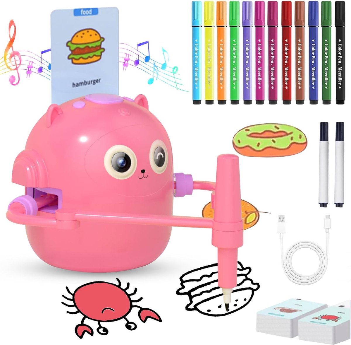 Educatieve Tekenrobot voor Kinderen - Montessori Tekenspeelgoed - 100 Thematische Tekenkaarten - Automatische Tekenbegeleiding - Muziek- en Spraakinteractie - Eenvoudige Bediening Zonder App - Voor Thuis, Klas en Onderweg