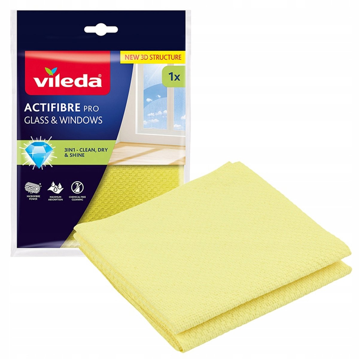 Vileda Actifibre Pro - Microvezel Doek - doekje voor glas en ramen