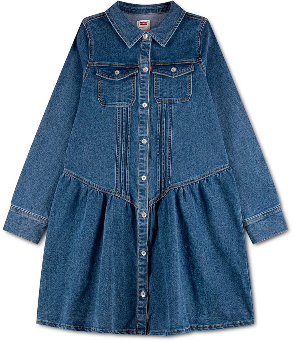 Levi´s ® Kids Long Drop Waist Lang Mouw Jurk Blauw 5 Years Meisje