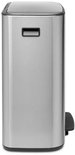 Brabantia Bo rechthoekige prullenbak van mat staal met metalen voetpedaal en zwarte accenten.