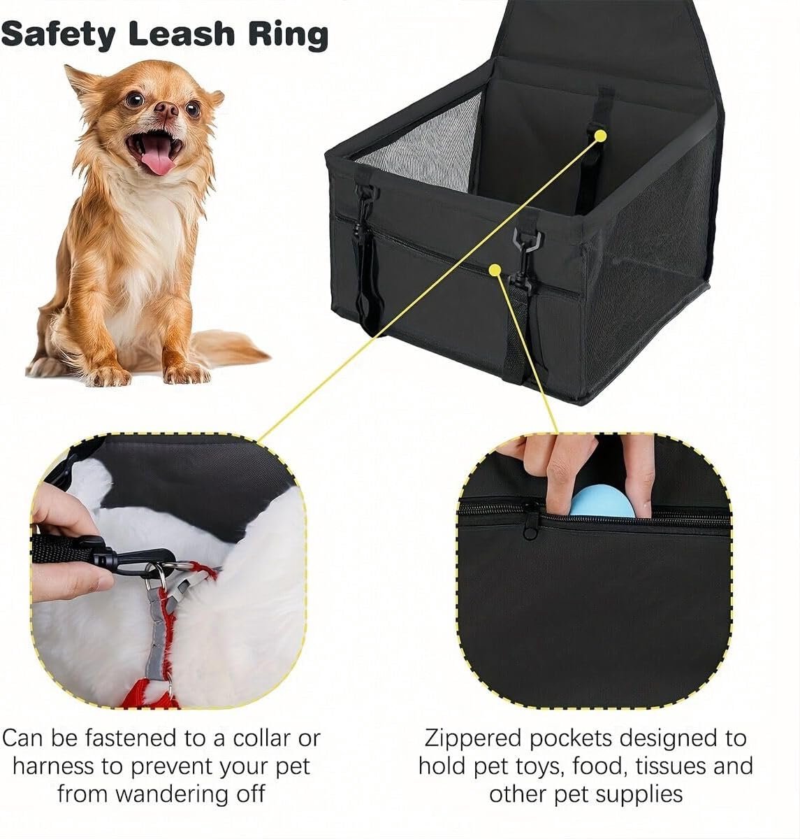 Huisdier Autostoel - Reismand Hond - Veilig Reizen - Waterdicht Oxford Materiaal - 40 x 32 x 24 cm - Zwart
