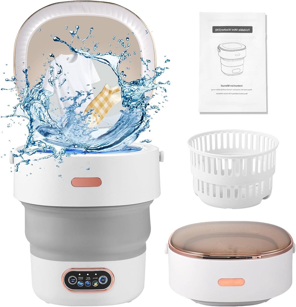 Mini Wasmachine Draagbare Wasmachine Ondergoed Wassen Opvouwbaar Ontwerp 13 Liter Wit