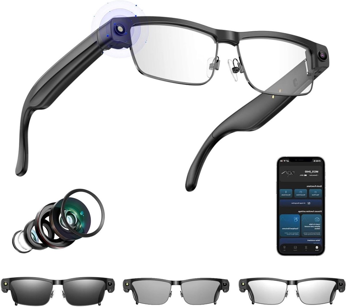 Slimme Camera Bril - Video Bril Foto Bril - Outdoor Activiteiten - Real-time Vertaling - 42 gram - Zwart