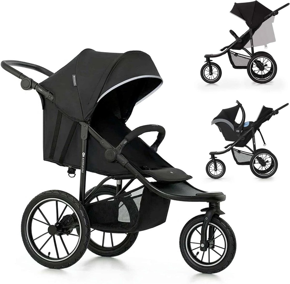 Kinderbuggy - Wandelwagen Kinderen - Actieve Uitjes - Verstevigd met Glasvezel - tot 27 kg - Zwart