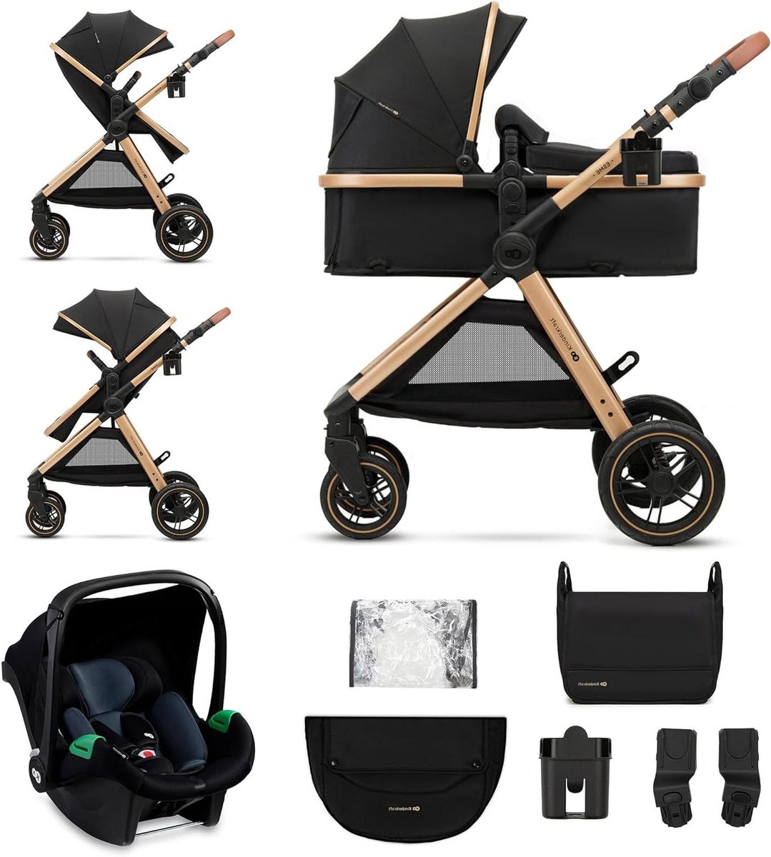 Kinderwagen 3-in-1 - Babybuggy Opvouwbaar - Reizen met baby - Inclusief Reiswieg en Autostoel