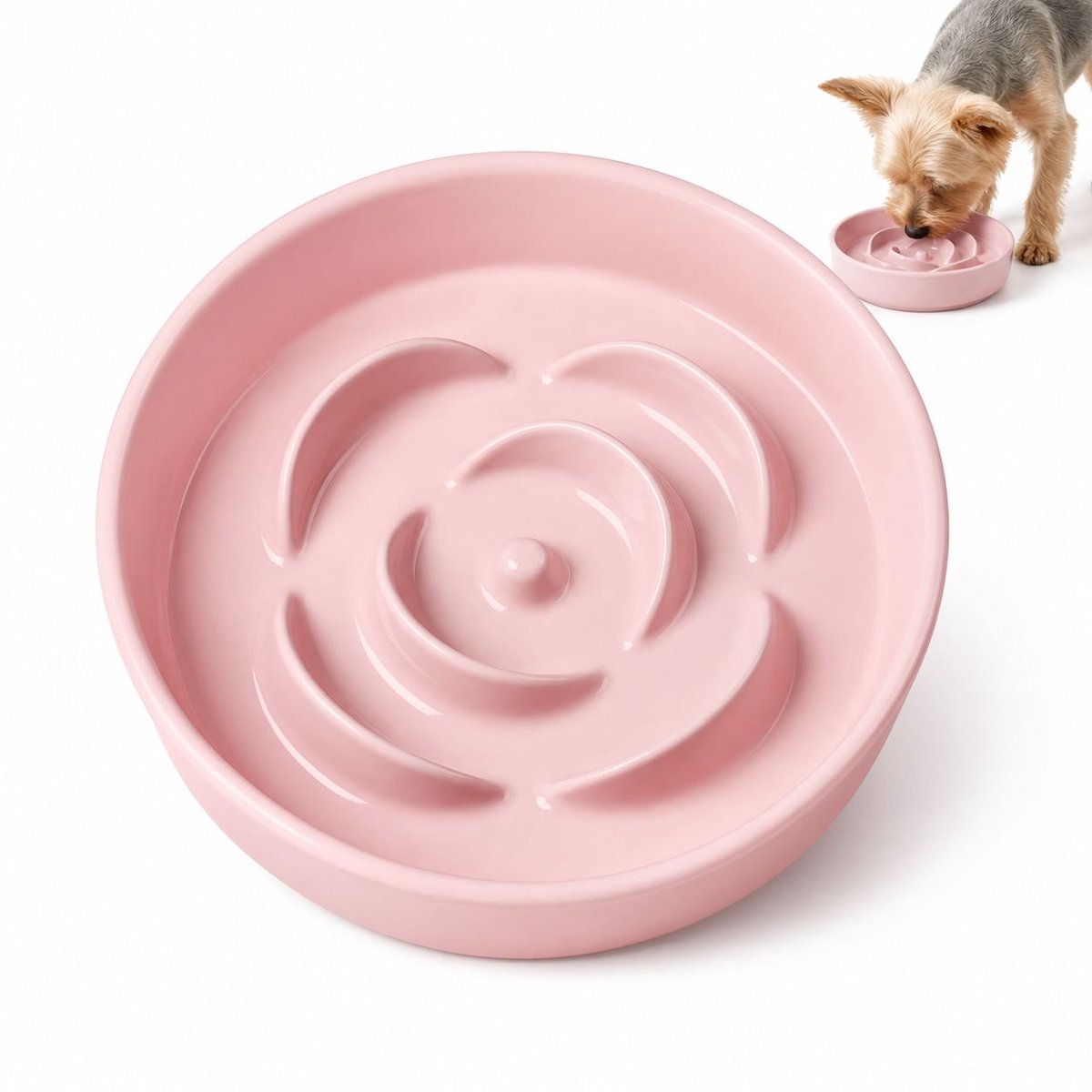 VHV - Slowfeeder hondenbak keramiek - Puzzel voerbak 15,8 cm en 355 ml voor kleine honden en katten - roze