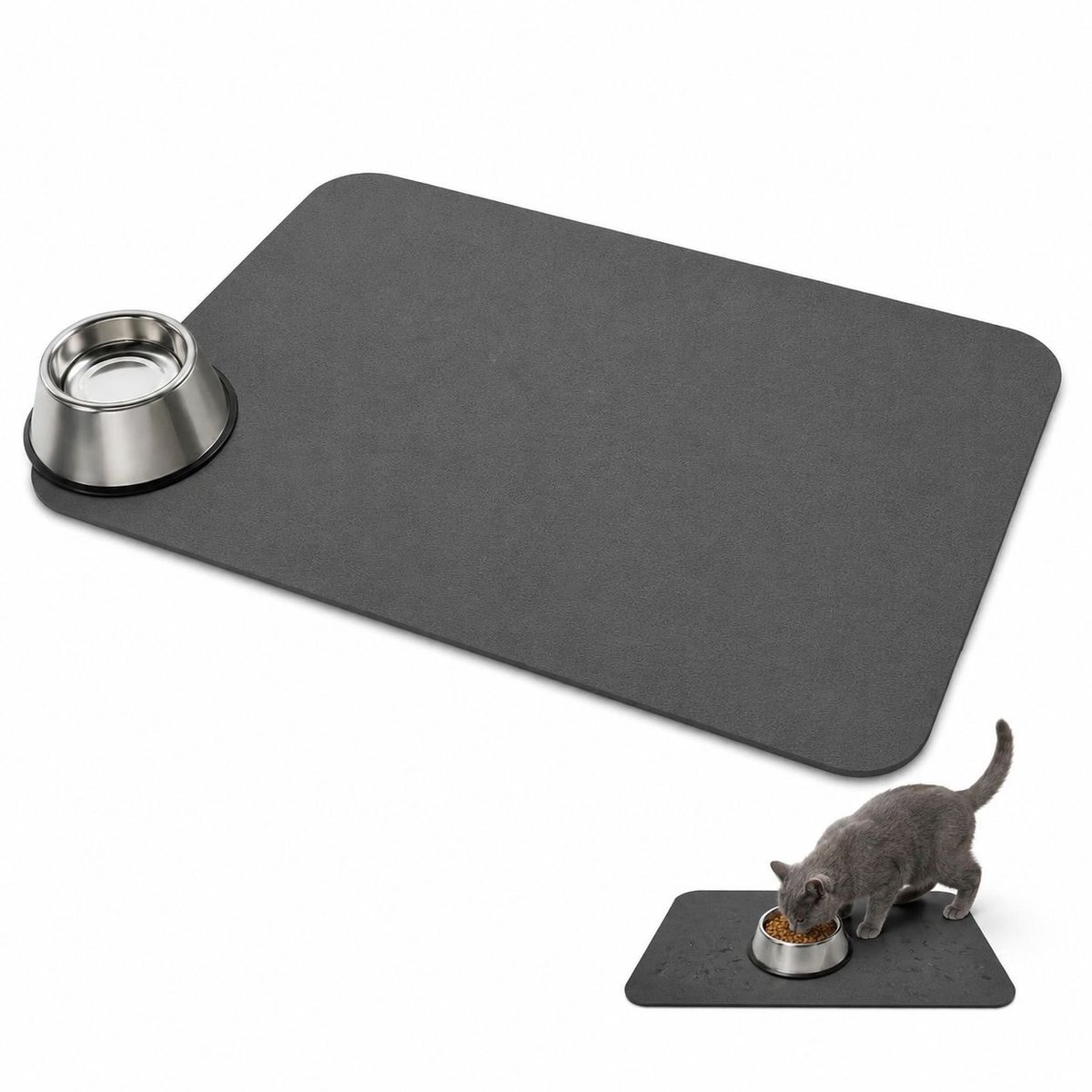 VHV - Voerbakmat hond en kat 40 x 60 cm - Waterabsorberende antislip mat voor voer- en drinkbak - donkergrijs