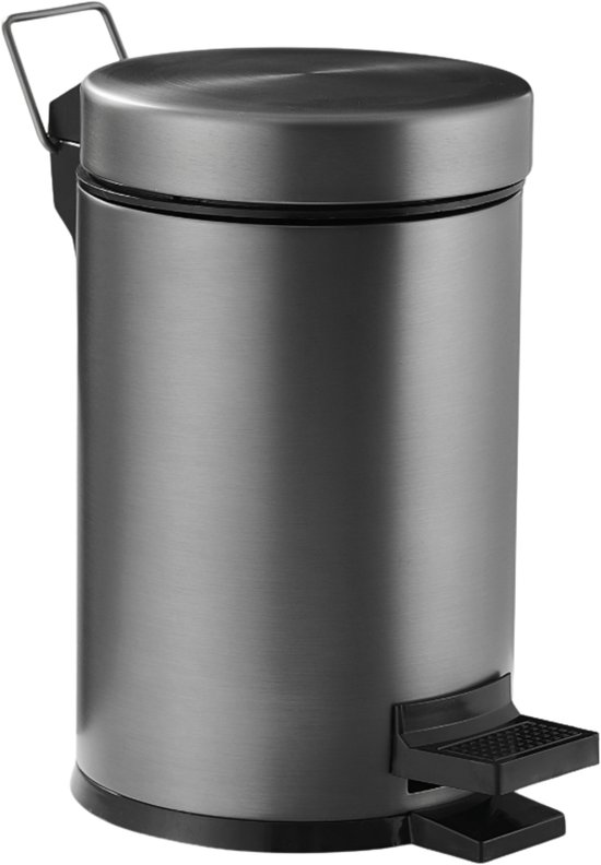 Gunmetal grijze pedaalemmer met softclose, 3 liter.
