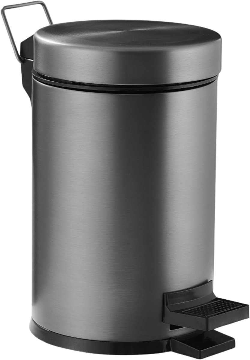 Pedaalemmer Gun metal - 3 liter - Prullenbak - Badkamer - Toilet - Kleine prullenbak - RVS - Softclose
