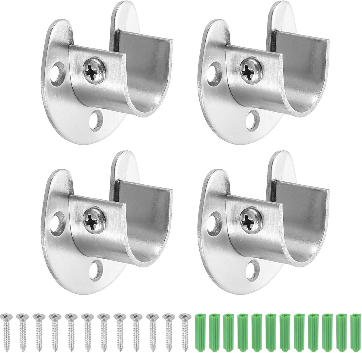 4 stuks 19 mm / 3/4" inch kledingstanghouders roestvrij staal U-vormige stanghouder flens kledingstanghouder voor kledingstang, zilver