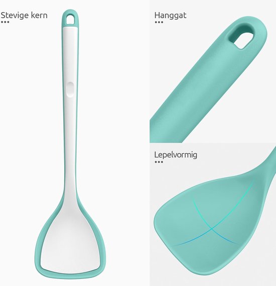 Extra Lange Siliconen Wokspatel (Wintertaling) - 315 ℃ Hittebestendige Keuken Spatel van Voedselkwaliteit,Naadloos anti Aanbak Rubber Kookgerei voor Frituren Pannenkoeken vis — afbeelding 4