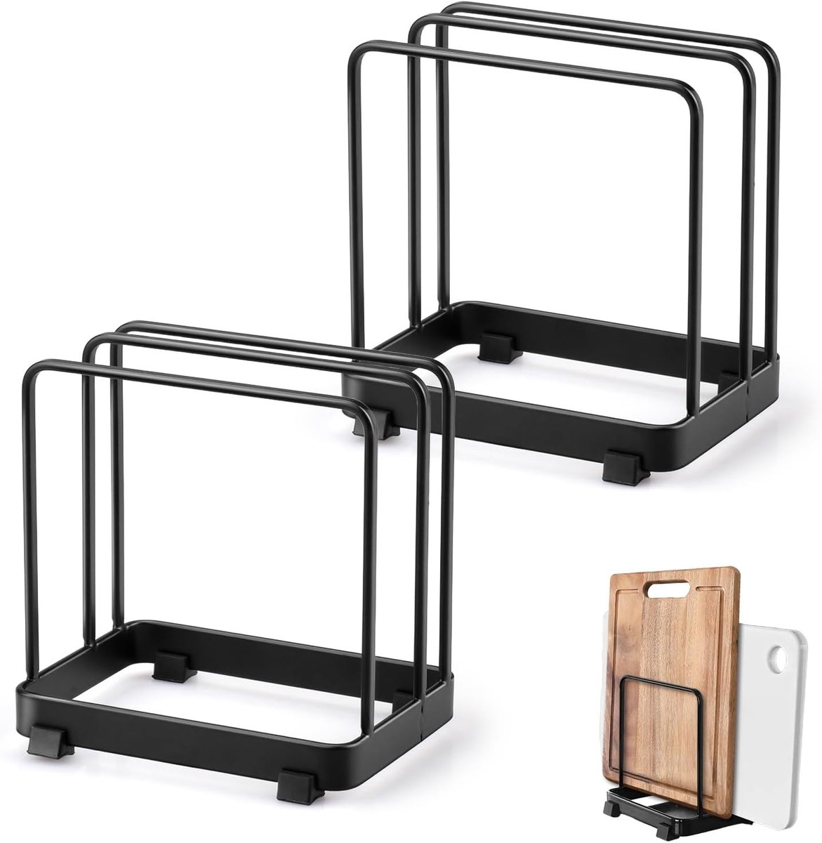 2 stuks snijplankframe, afdruiprek van metaal, snijplank, organizer, pannendeksel, standaard houder voor het bewaren van keukengerei, ruimtebesparend in de keuken, zwart