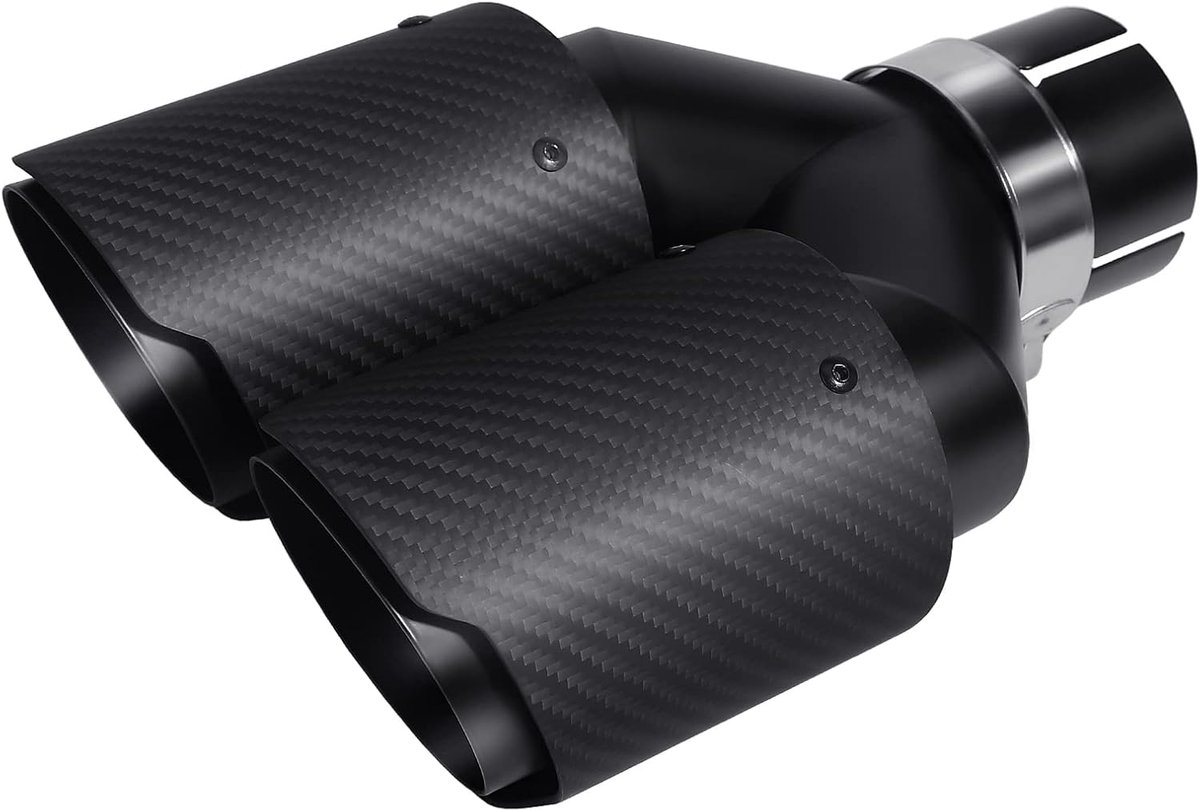 Dubbele Tip 60MM(2.36") Inlaat Auto Achter Dubbele Demper Tips Roestvrij Staal en Glanzende Koolstofvezel Uitlaat Eindpijp 89MM(3.5")(Mat Zwart)