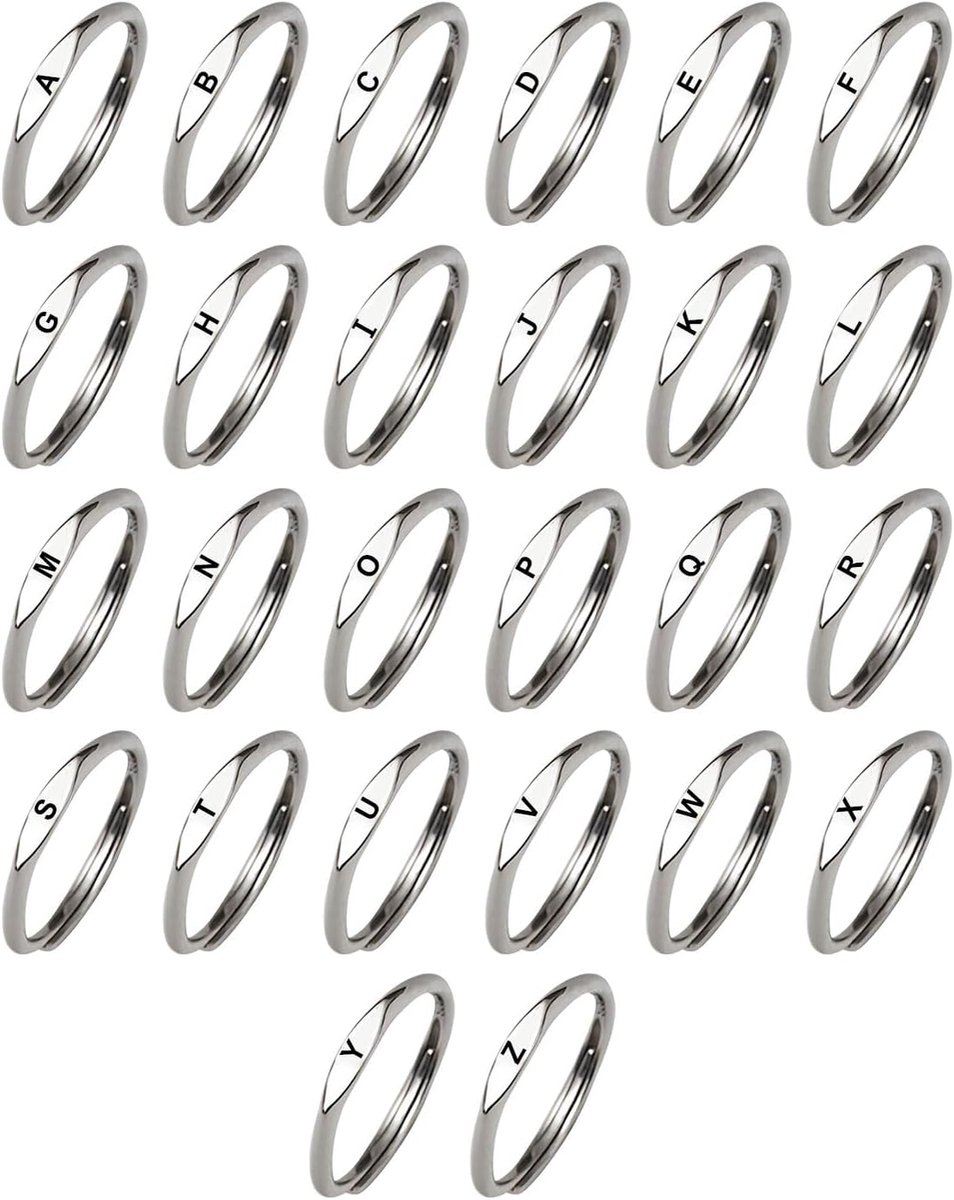 Ringen van roestvrij staal, dun, letterring, midi twist-ring, stapelbaar, zilver, minimalistisch, duimring, set voor vrouwen en meisjes (A-Z)