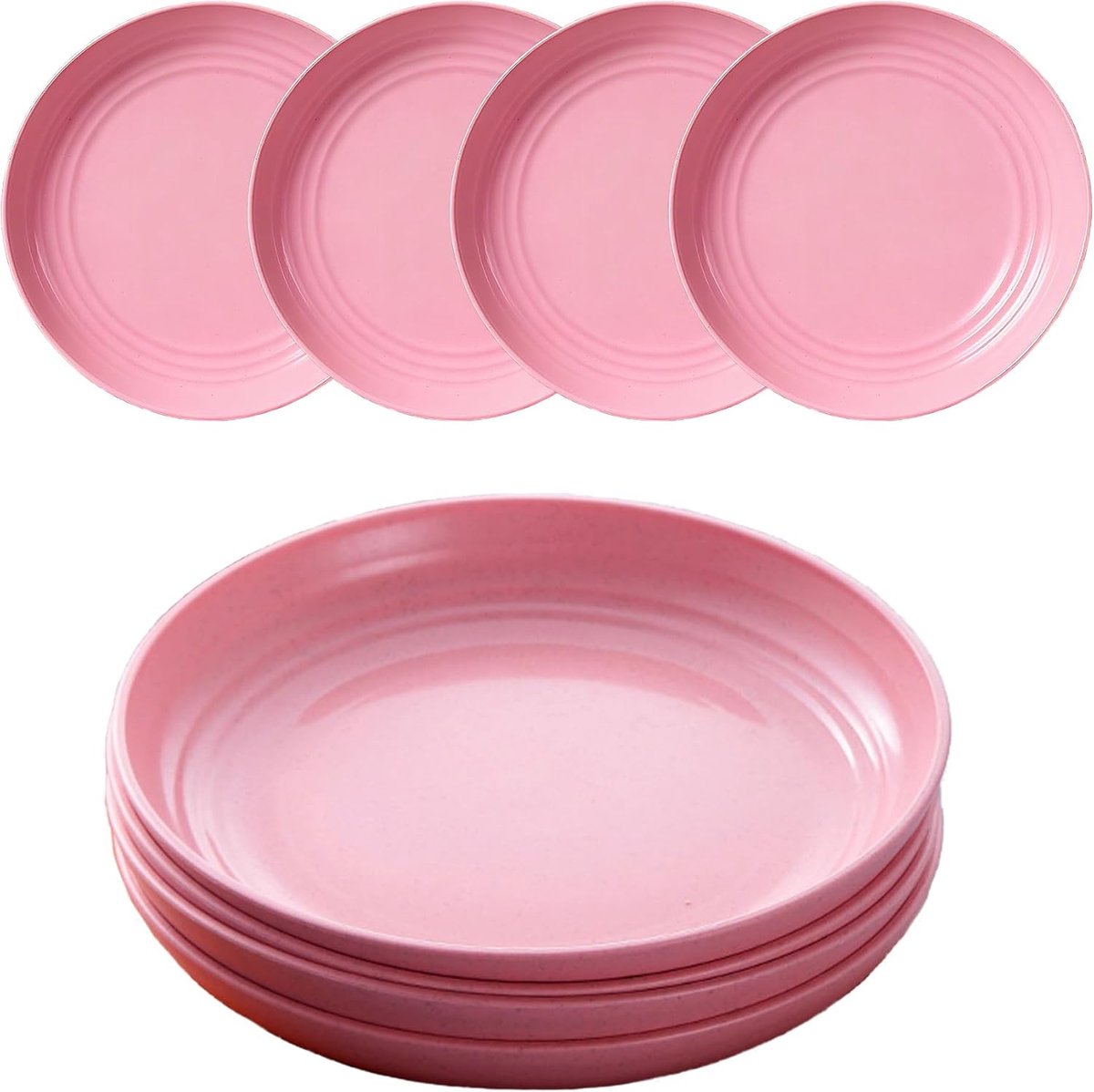 borden, herbruikbaar, set van 4, 23 cm, onbreekbare platte borden, lichte campingborden voor picknick, salade, pasta, feest, huis, kantoor, vaatwasser- en magnetronbestendig (roze)