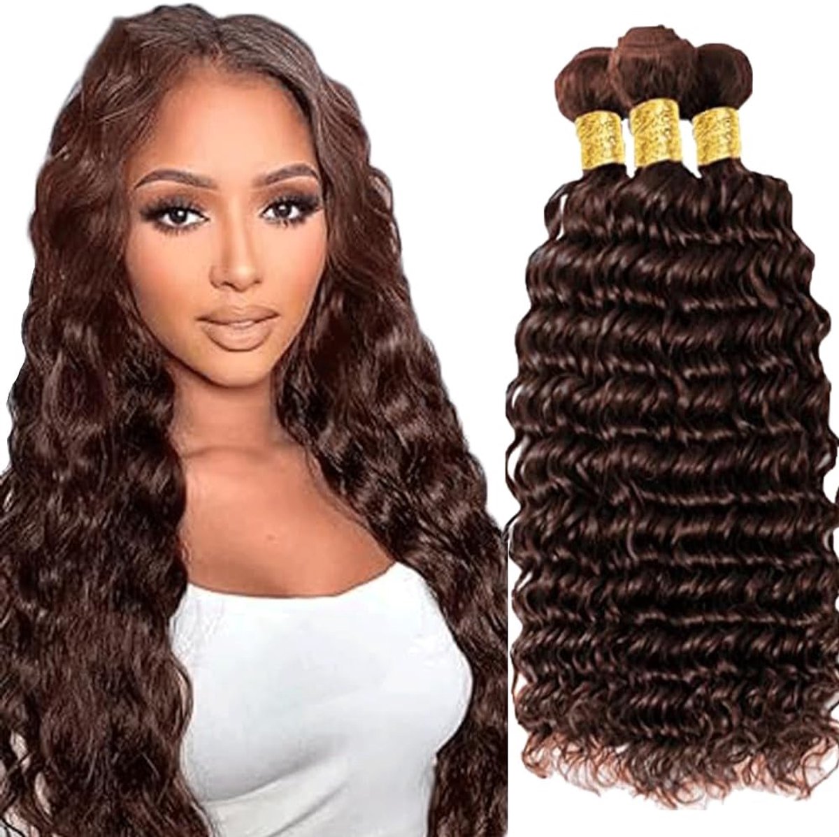 28 30 32 Inch Deep Wave Peruik Dames Bundles Human Hiar Unprocessed Brazilian Virgin Human Hair Extensions #4 Chocolate Brown Bundle With Minimal Shedding For Women