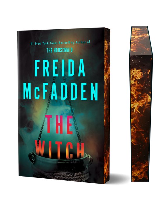 Boekomslag van "The Witch" met een ketel, rook en #1 New York Times Bestselling Auteur Freida McFadden.