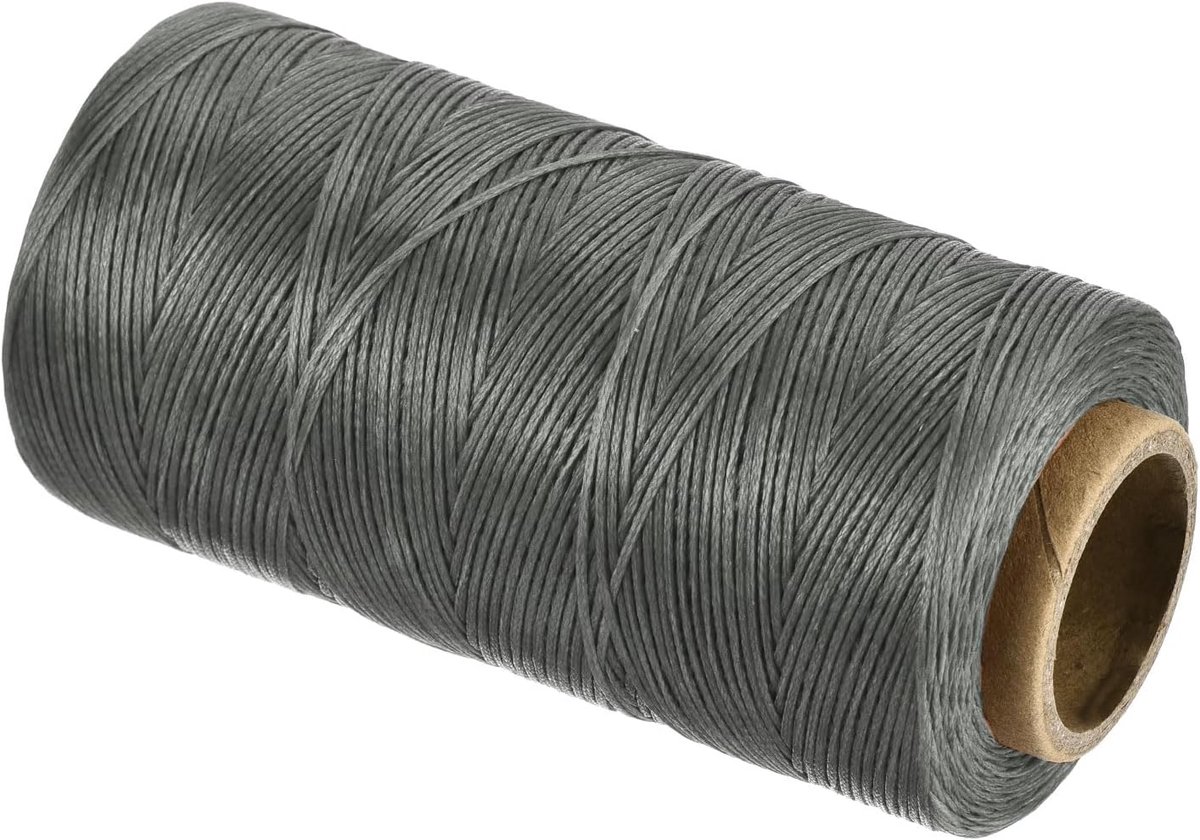 Gewaxte draad, 197 yard 1 mm 210D platte waxdraad polyester gewaxte draad voor leer naaien handgeweven boekbinding huisdecoratie, lichtgrijs