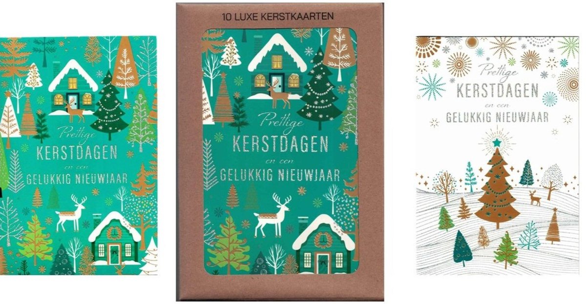 Kerstkaarten - wenskaart - 10 luxe kerstkaarten - 2 dessins - kerstkaart met goudfolie