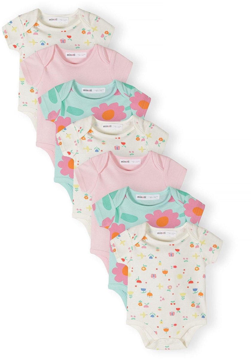 Minoti rompertje meisje 7-pack bloemenprint - korte mouw