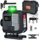 JACKMEND 4D kruislijnlaser met digitaal display, groene laser, zelfnivellerend, 360 graden rotatie. Inclusief afdekhoes, afstandsbediening, statief.