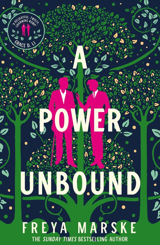 Boek kaft met de titel A POWER UNBOUND, met twee silhouetten in roze in een bosrijke omgeving.
