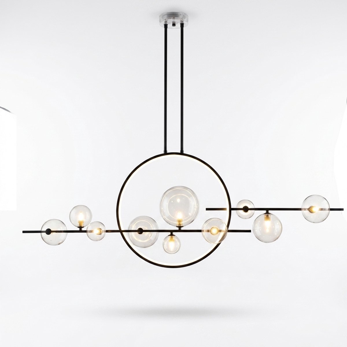 Bamled Elysa Hanglamp – 10 Glazen Bollen – Zwart – 145 cm