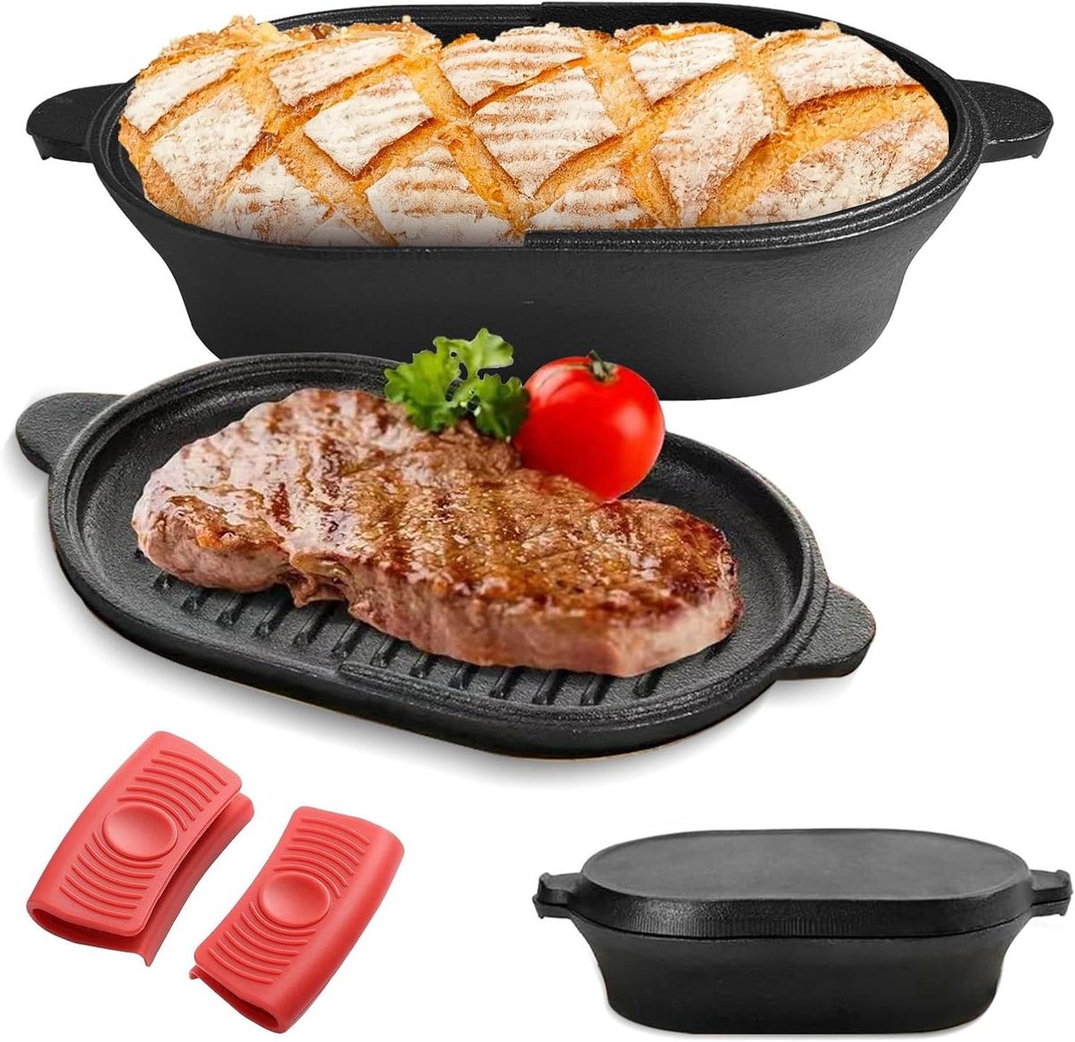 Gietijzeren Broodtrommel - Brood Pan Braadpan - Brood Bakken - 2-in-1 Design - 28 cm - Zwart