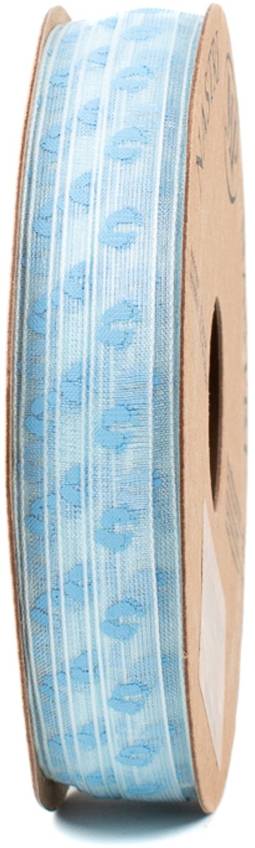 Organzalint - cadeaulint - 6 mm x 25 meter - blauw - babyvoetjes