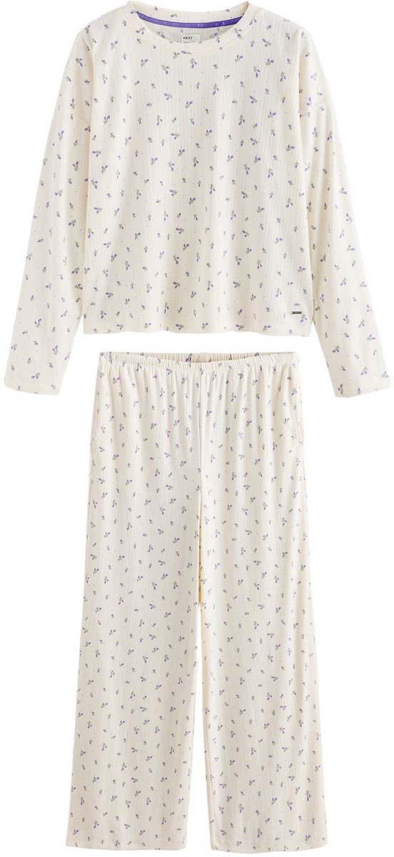 Next Dames - Behaaglijke pointelle pyjama met lange mouwen - Crème Cream Ditsy Floral