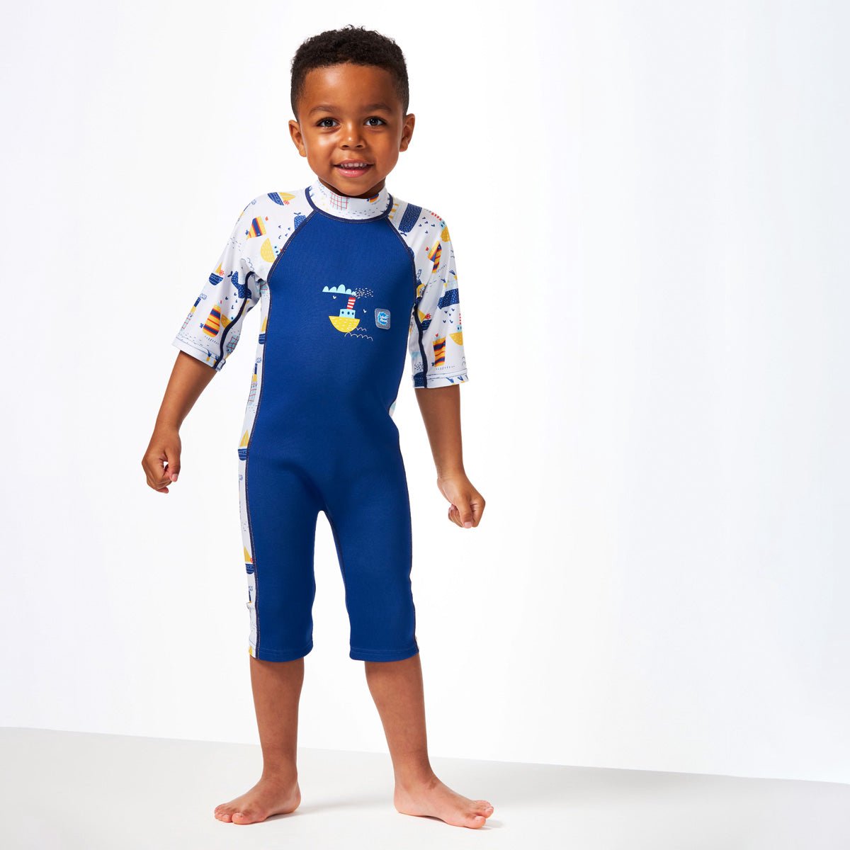 Splash About UV Sun & Sea Hybride Wetsuit voor Zwembad en Strand, Tug Boats, 1-2 jaar – UV-bescherming