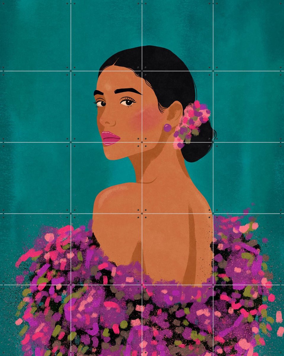 IXXI Beauty On Teal, Raissa Oltmanns - 80 x 100 cm - Gratis ophangtool - Grote wanddecoratie en posters - Illustraties, Kleurrijk, Pop art, Digitale